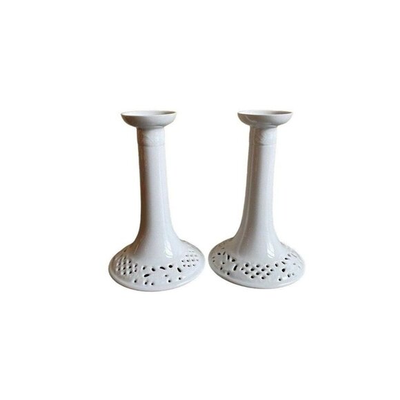 *Oscar de la Renta White Reticulated Candlestick Holders - 2